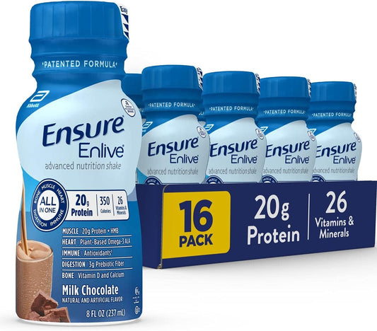 Enlive Meal Replacement Shake - 20g Protein, 350 Calories, Advanced Nutrition, Milk Chocolate - 8 Fl Oz, 16 Pack