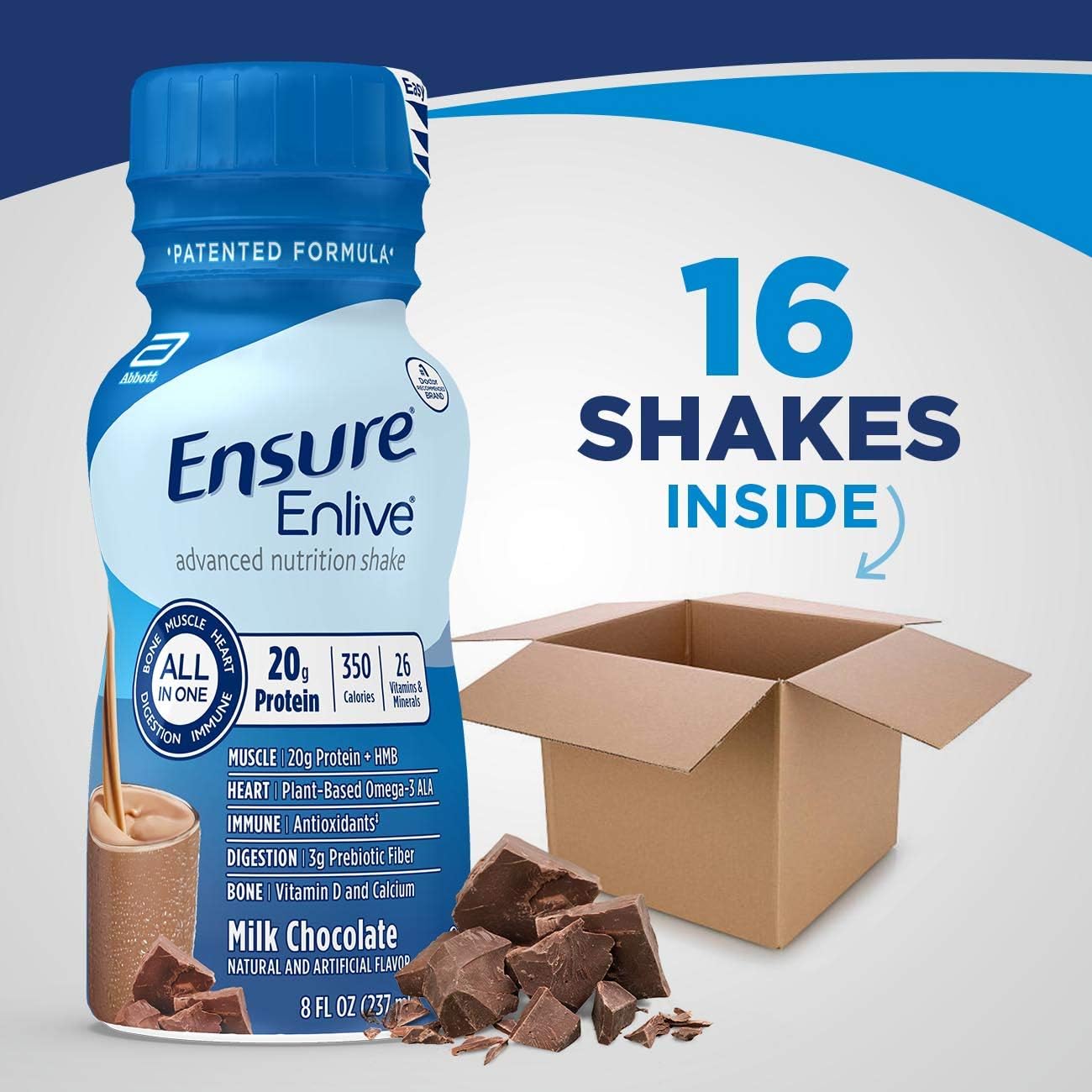 Enlive Meal Replacement Shake - 20g Protein, 350 Calories, Advanced Nutrition, Milk Chocolate - 8 Fl Oz, 16 Pack