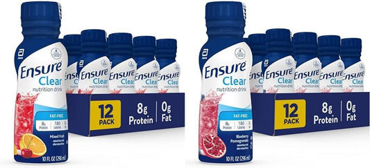 Ensure Clear Nutrition Drink Variety Pack, 0g Fat, 8g Protein, Mixed Fruit & Blueberry Pomegranate Flavors, 10 Fl Oz, 12 Pack