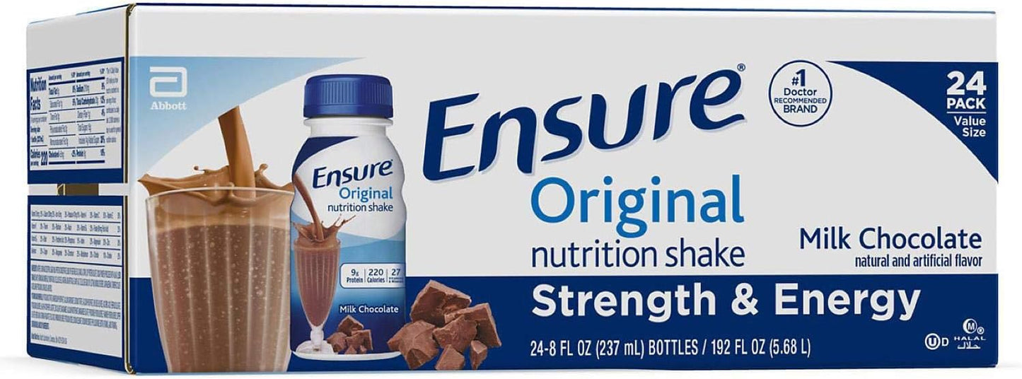 Ensure Original Nutrition Shake Chocolate Milk - 192 Fl Oz (Pack of 24) - 8 oz bottles