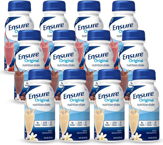 Ensure Original Variety Pack - Milk Chocolate, Vanilla, Strawberry Nutrition Shakes - 12 Pack, 8 Fl Oz - Nutrient-Rich with Vitamins & Minerals