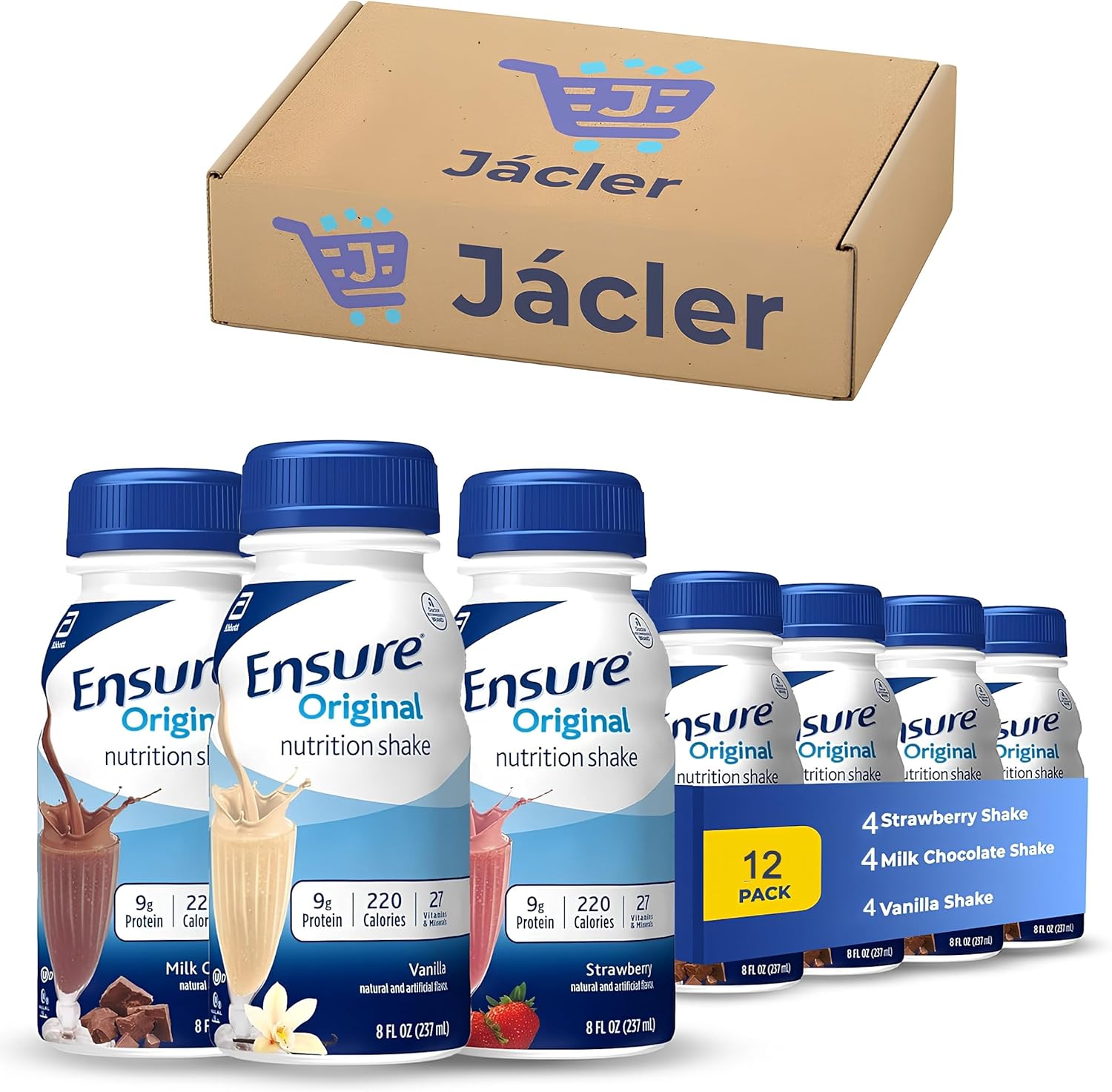 Ensure Original Variety Pack - Milk Chocolate, Vanilla, Strawberry Nutrition Shakes - 12 Pack, 8 Fl Oz - Nutrient-Rich with Vitamins & Minerals