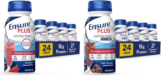Ensure Plus Nutrition Shake - Milk Chocolate, 16g Protein, Meal Replacement, Gluten Free, 8 Fl Oz, Pack of 24 with Fiber