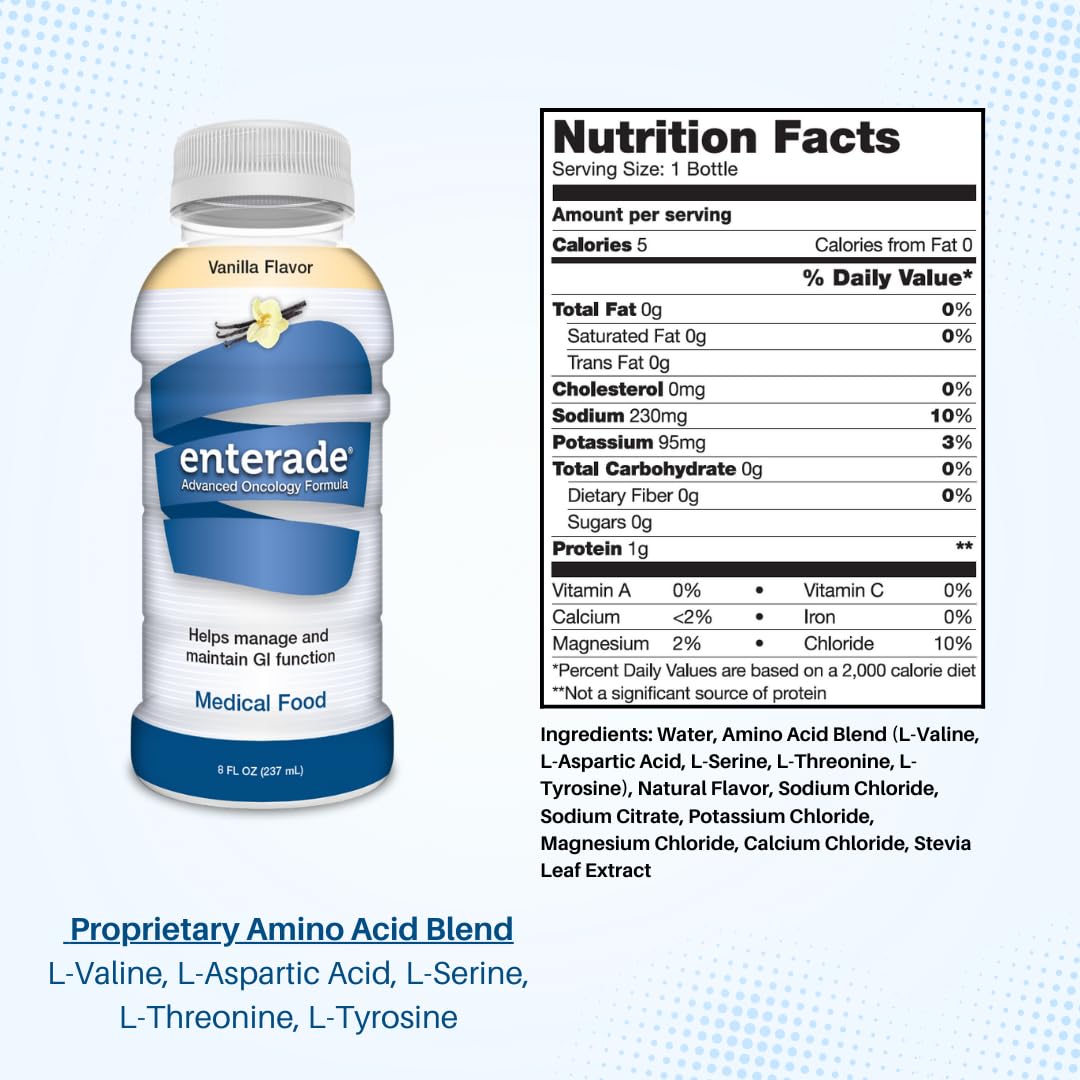 enterade AO Vanilla Flavor 8oz - 12 Bottles, Formulated to Alleviate GI Side Effects During Treatment, Supportive Care Drink