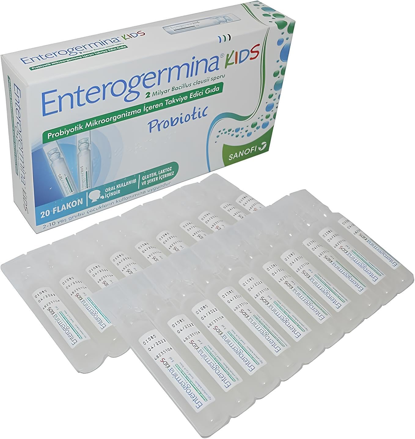 Enterogermina KIDS - Bacillus Clausii Probiotic 2 Billion CFU/5mL for Kids - Pack of 20 Vials