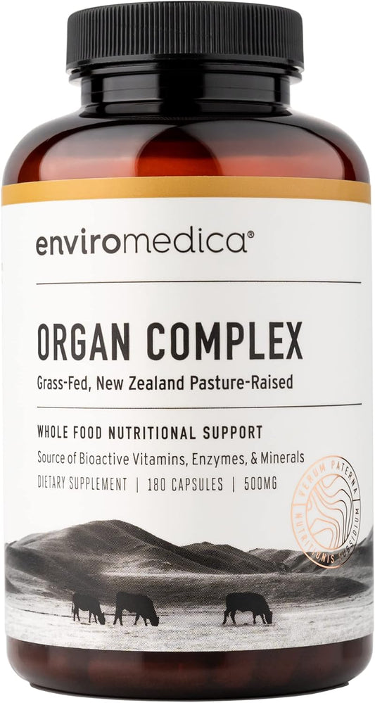Enviromedica Grass-Fed Organ Complex: Freeze-Dried Beef Liver, Kidney, Heart, and Pancreas - 180 Capsules