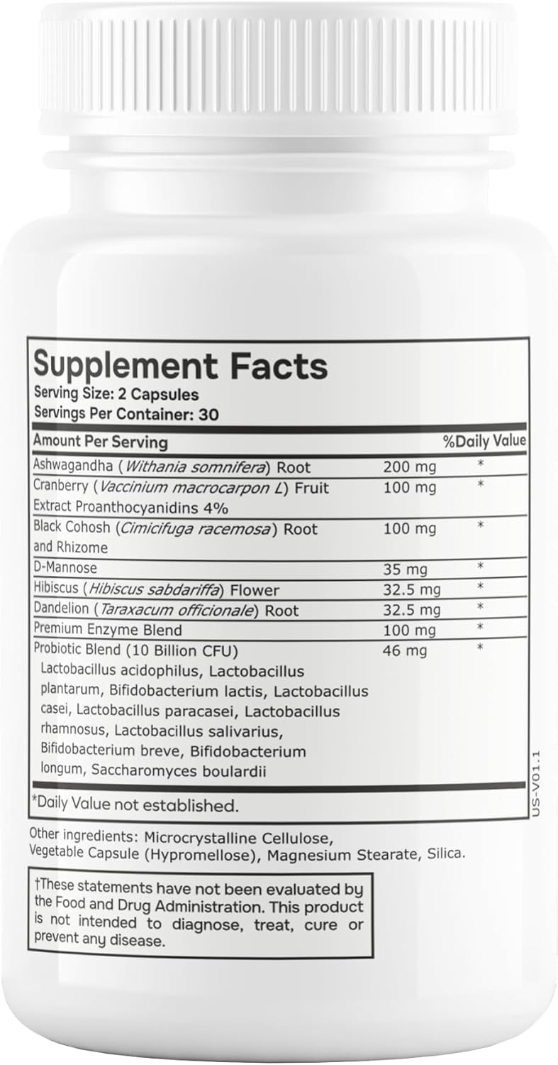 envitamin Women's Probiotic Balance Formula with Ashwagandha, Cranberry, Black Cohosh, D-Mannose, Hibiscus, & Dandelion - Microbiome Support