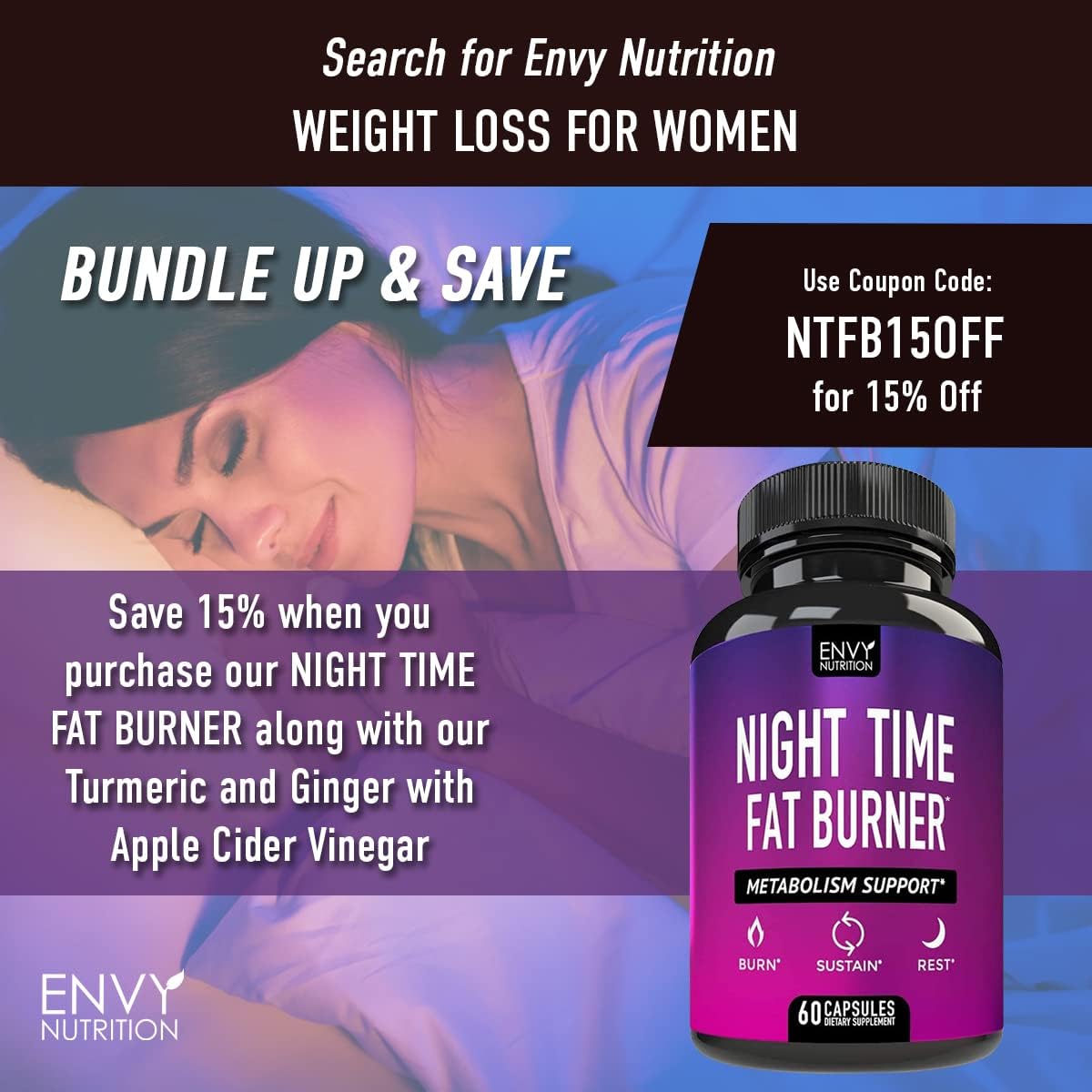 Envy Nutrition Turmeric & Ginger Capsules with Apple Cider Vinegar - Immunity & Metabolism Support - 95% Curcuminoids, Bioperine - 60 Count