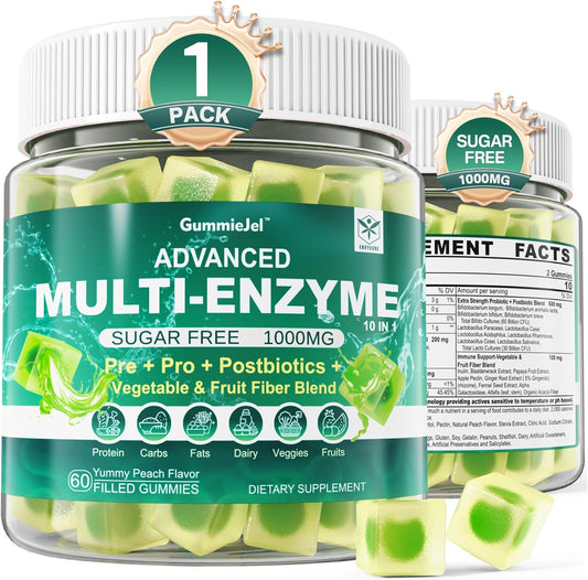EnvyCure Digestive Enzymes with Probiotics, Prebiotics, and Postbiotic Supplement - 1000mg Super Enzymes + 90Billion CFU Probiotic for Gut Health - Relieve Gas & Bloating