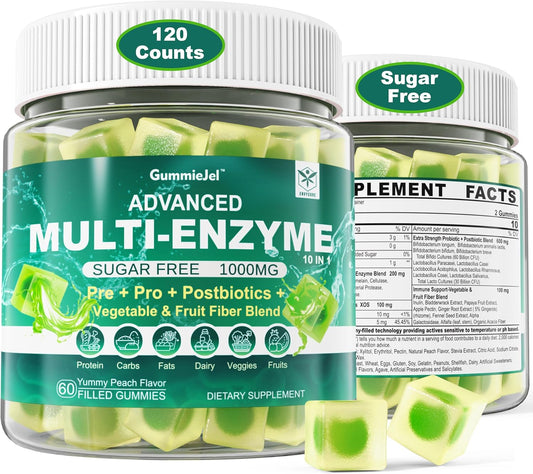 EnvyCure Digestive Enzymes with Probiotics, Prebiotics & Postbiotic Supplement - 1000mg Super Enzymes, 90B CFU Probiotic, Fiber - Digestive Health, Gas & Bloating Relief - Pack of 2
