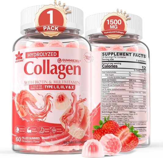 EnvyDeal Sugar-Free Collagen Peptide Gummies with 1500mg Protein & Essential Vitamins for Immune Health, Digestion, Skin, Hair, Nails, and Bones - 60 Count
