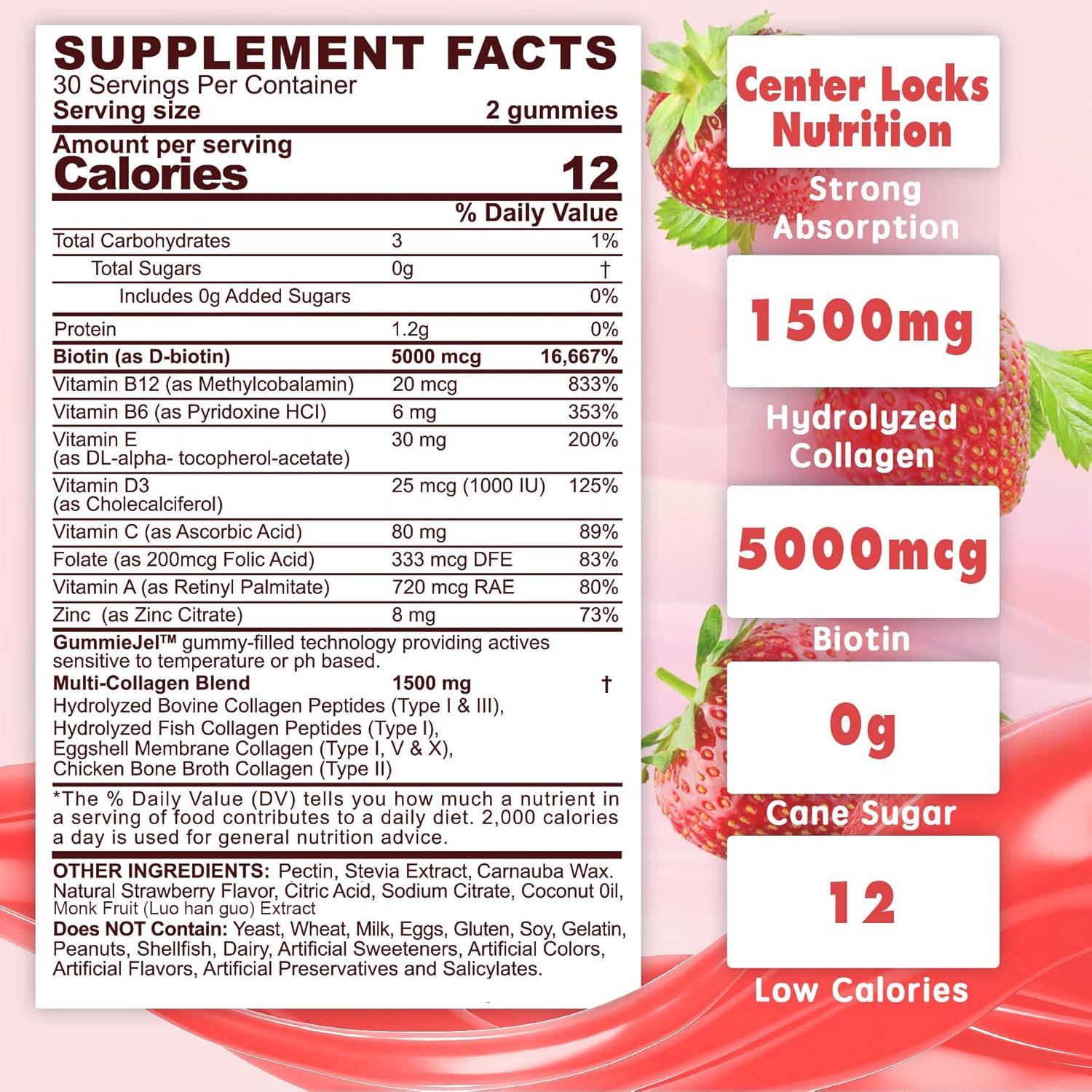 EnvyDeal Sugar-Free Collagen Peptide Gummies with 1500mg Protein & Essential Vitamins for Immune Health, Digestion, Skin, Hair, Nails, and Bones - 60 Count