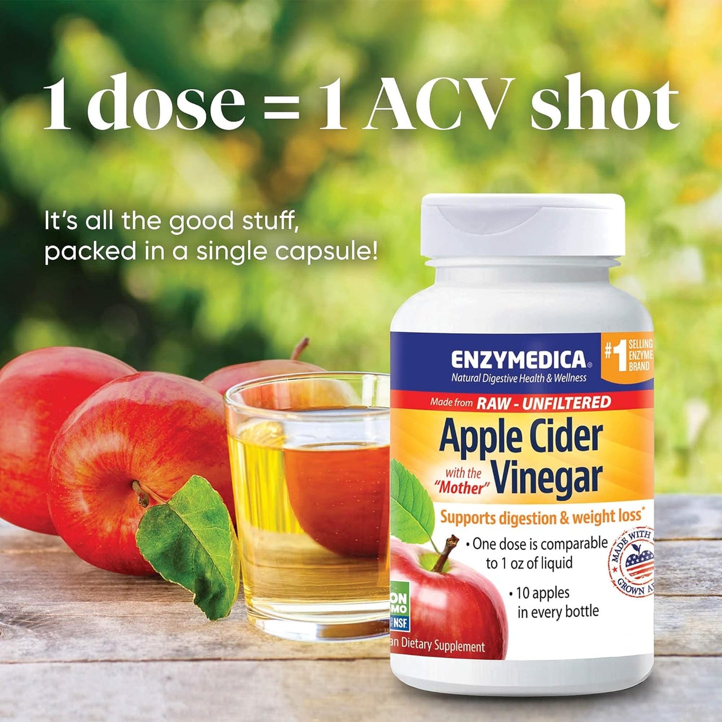 Enzymedica Apple Cider Vinegar Capsules for Healthy Weight and Digestive Support - 120 Count