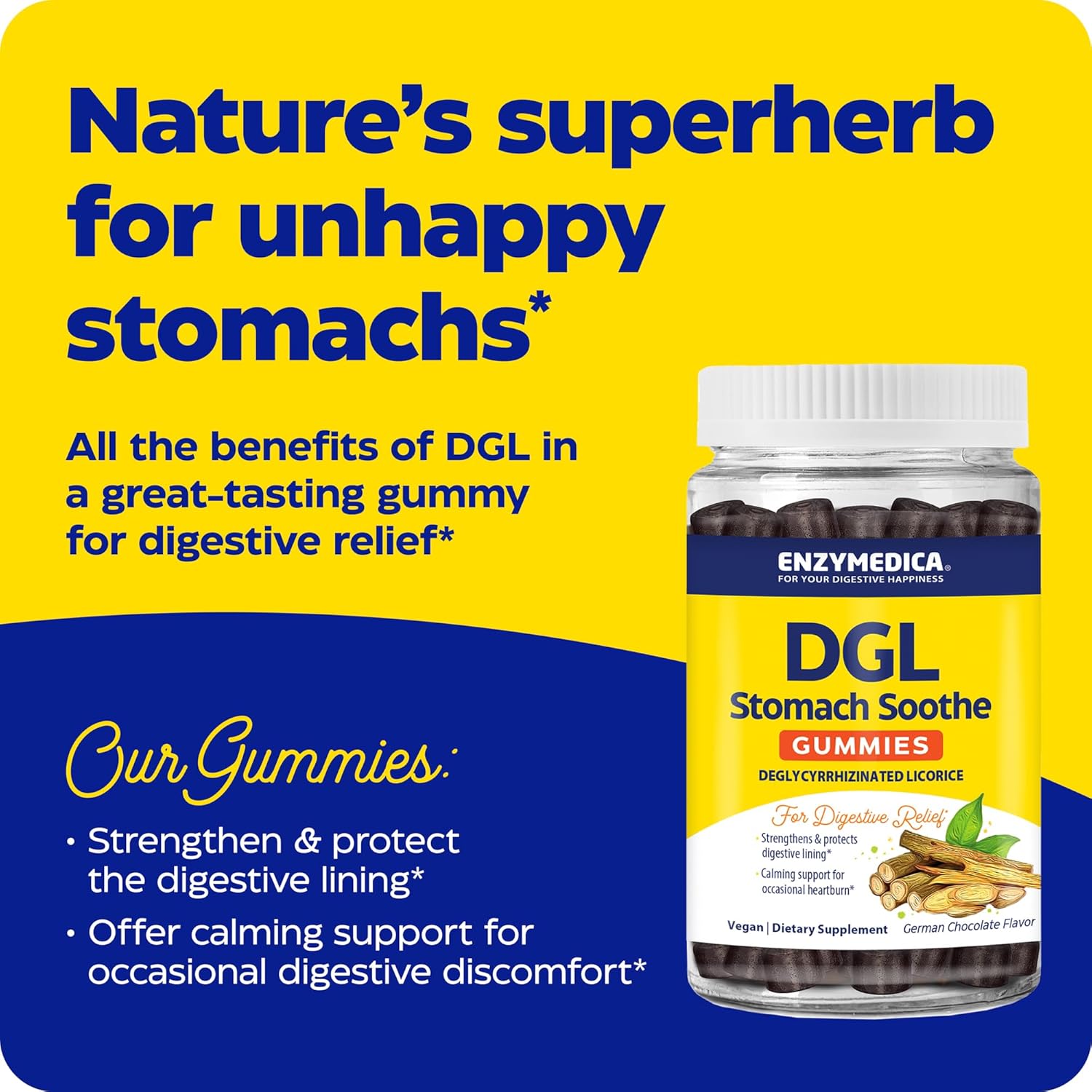 Enzymedica Chocolate DGL Gummies for Digestive Support - 74 Count