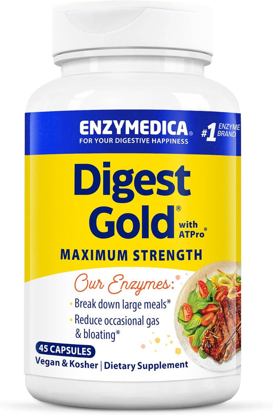 Enzymedica Digest Gold + ATPro Capsules - Maximum Strength for Fast-Acting Digestion of Large Meals, 45 Count