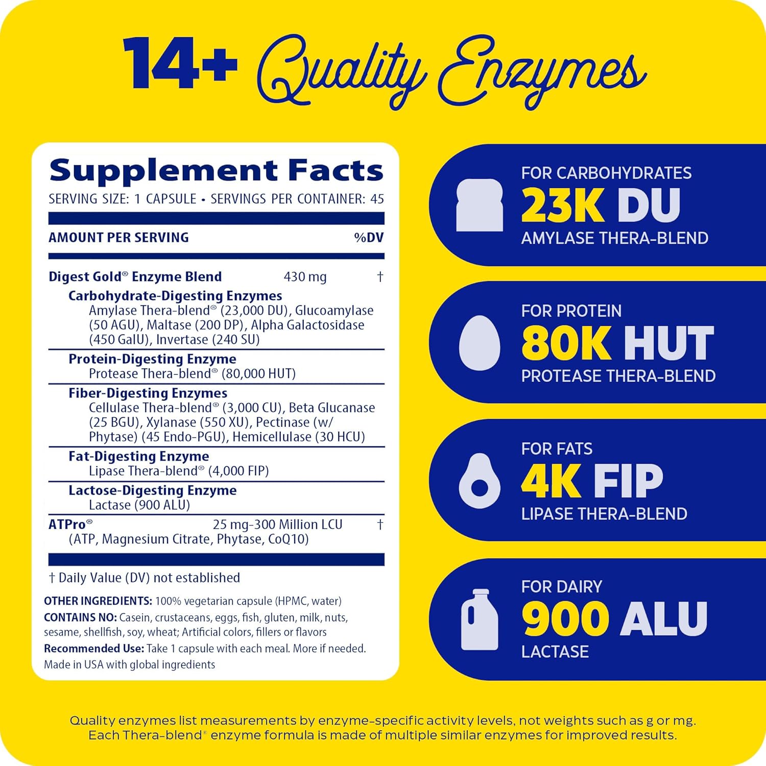 Enzymedica Digest Gold + ATPro Capsules - Maximum Strength for Fast-Acting Digestion of Large Meals, 45 Count