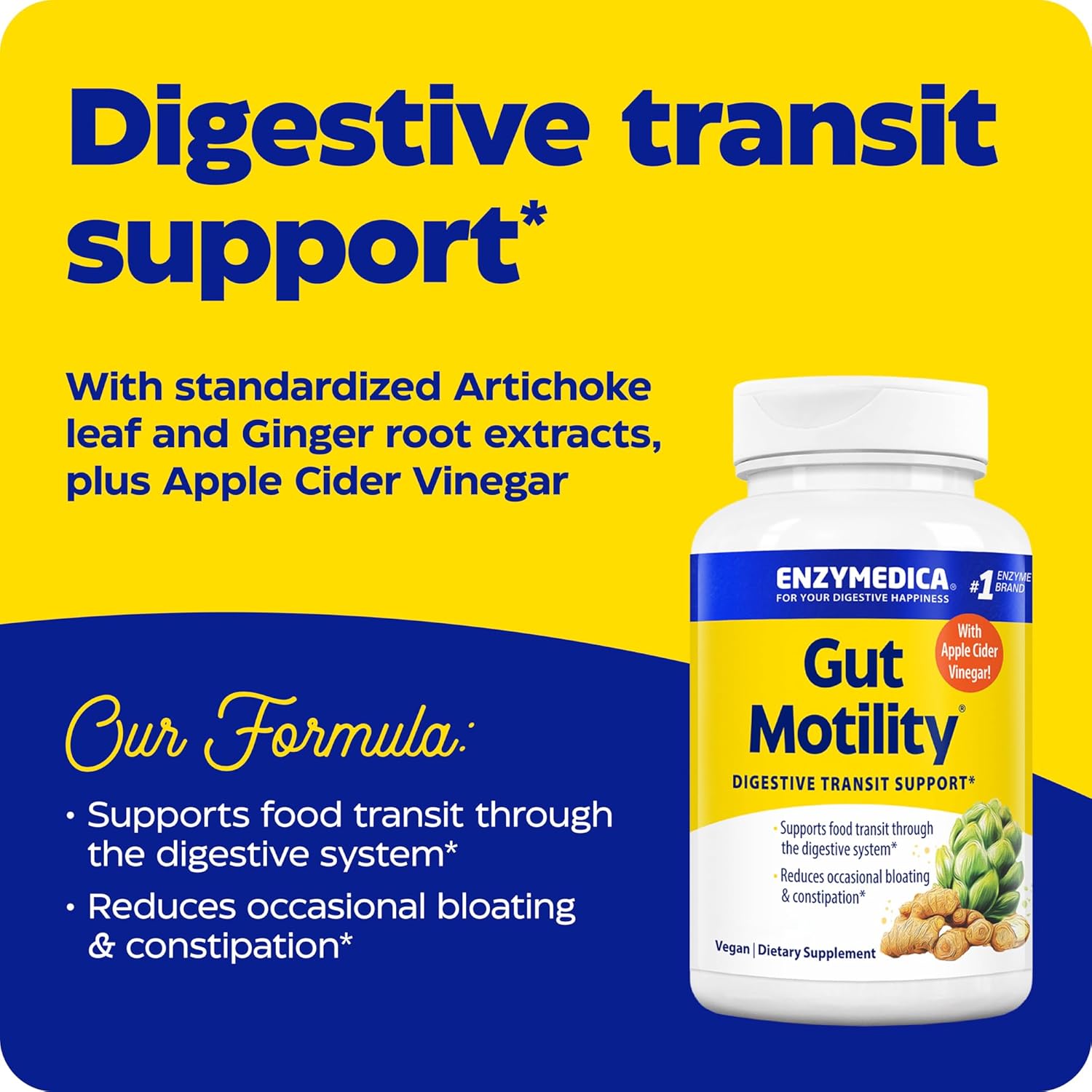 Enzymedica Gut Motility Supplement - Supports Regular Bowel Movements, Reduces Bloating & Constipation - 30 Capsules