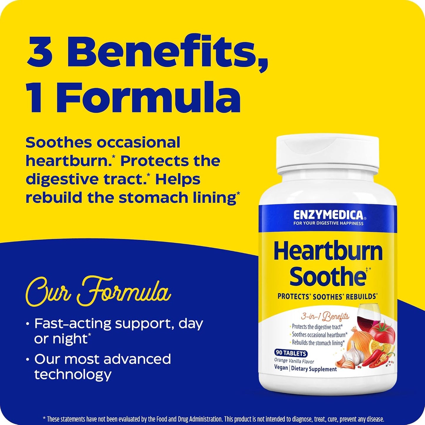 Enzymedica Heartburn Soothe Chews - Vanilla Orange, Digestive Aid for Fast Relief (90 Chews)
