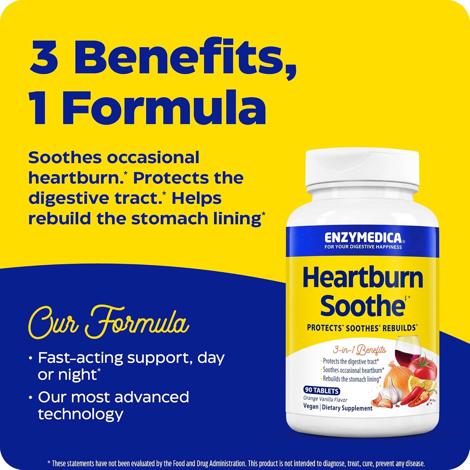 Enzymedica Heartburn Soothe Chews - Vanilla Orange, Digestive Aid for Fast Relief (90 Chews)