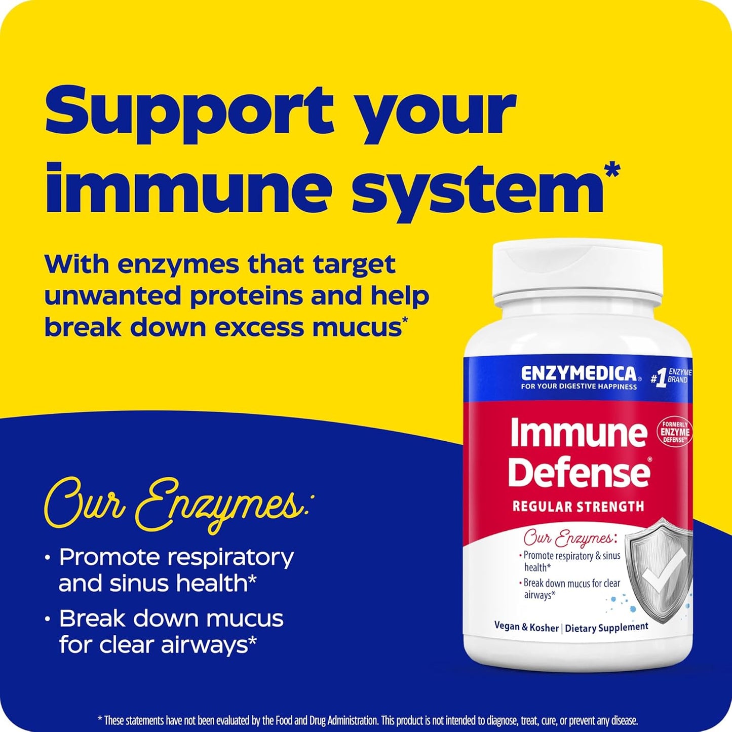 Enzymedica Immune Defense Regular Strength Proteolytic Enzymes 60 Count - Immune Support Supplement
