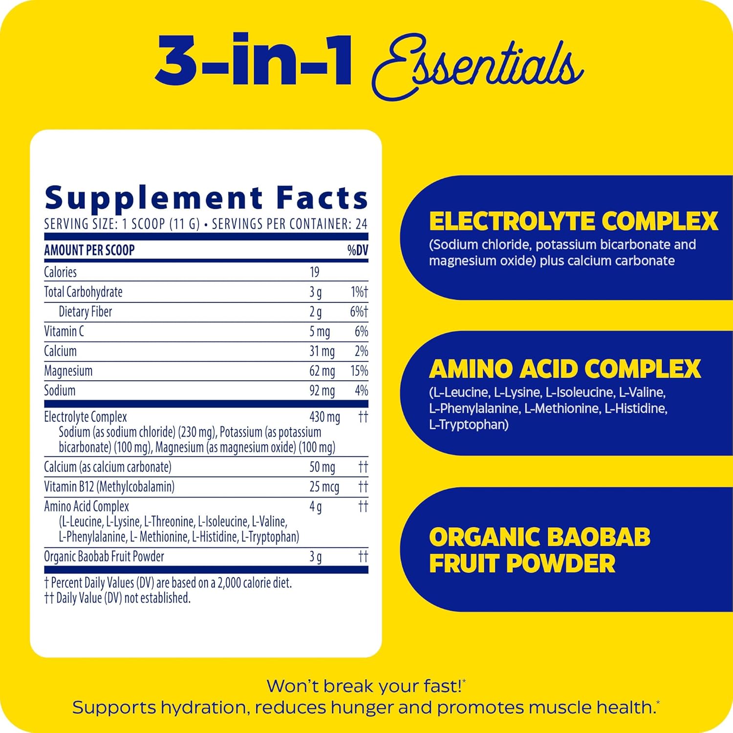 Enzymedica Intermittent Fasting Drink Mix: Electrolyte Powder Supplement for Hydration, Appetite Control & Muscle Health - Keto Friendly, Tropical Pineapple Flavor, 24 Servings