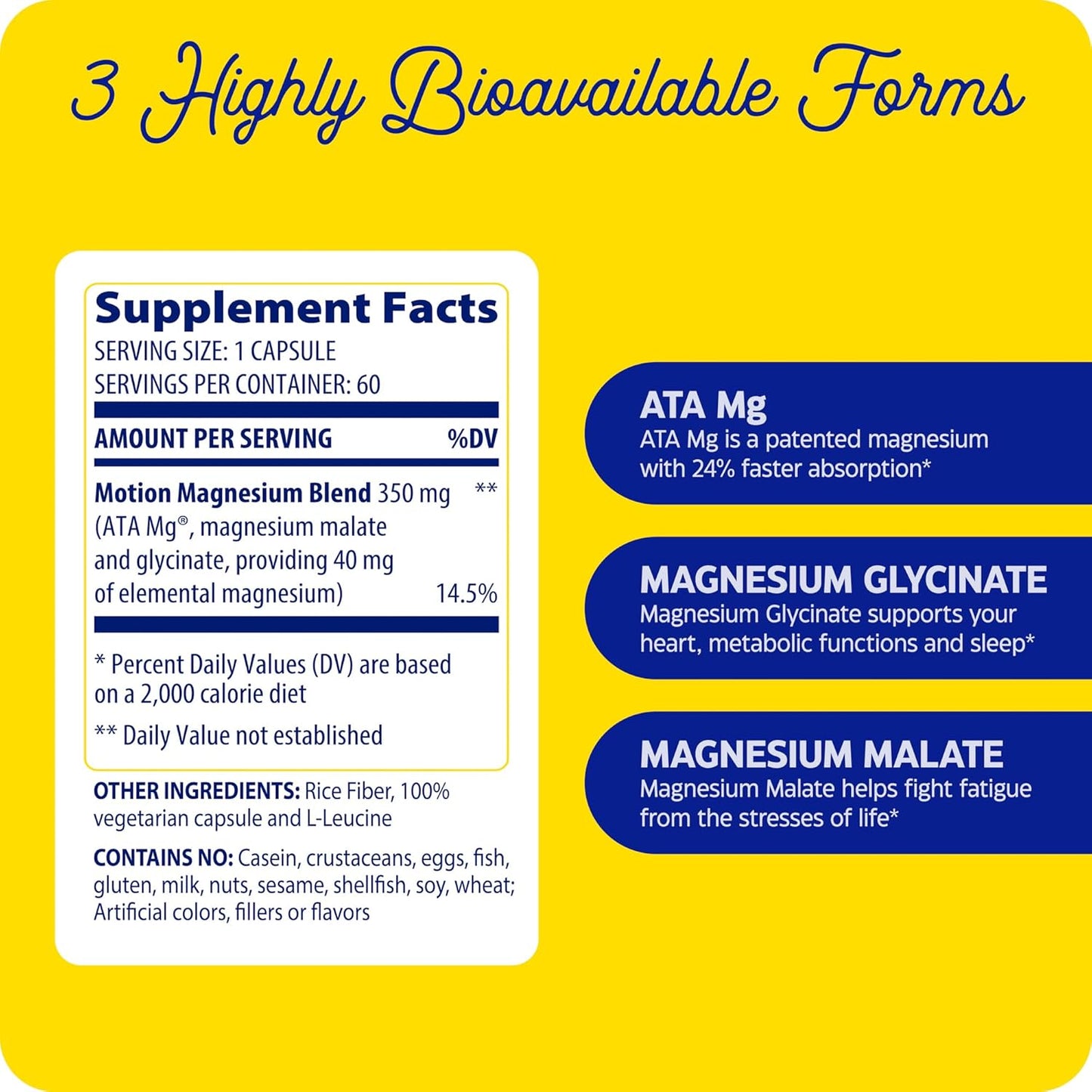 Enzymedica Magnesium Motion Supplement with ATA Mg, Glycinate, Malate - 60 Count - Supports Bone & Muscle Health, Relieves Aches