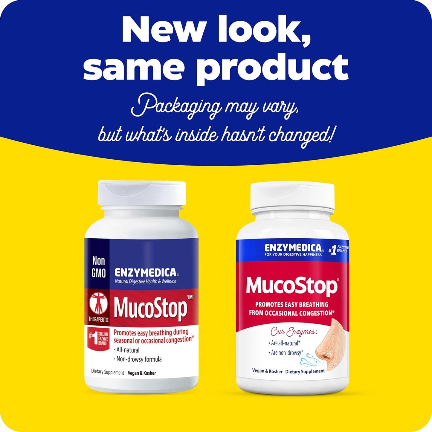 Enzymedica MucoStop Enzyme Support Capsules for Non-Drowsy Congestion Relief, 48 Count