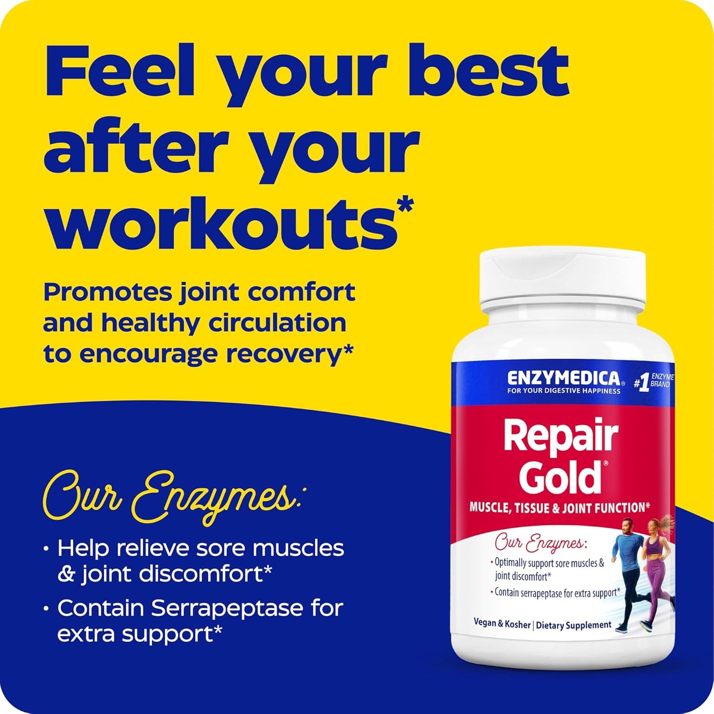 Enzymedica Repair Gold Natural Supplement for Recovery, Joint and Muscle Discomfort Relief - 120 Count