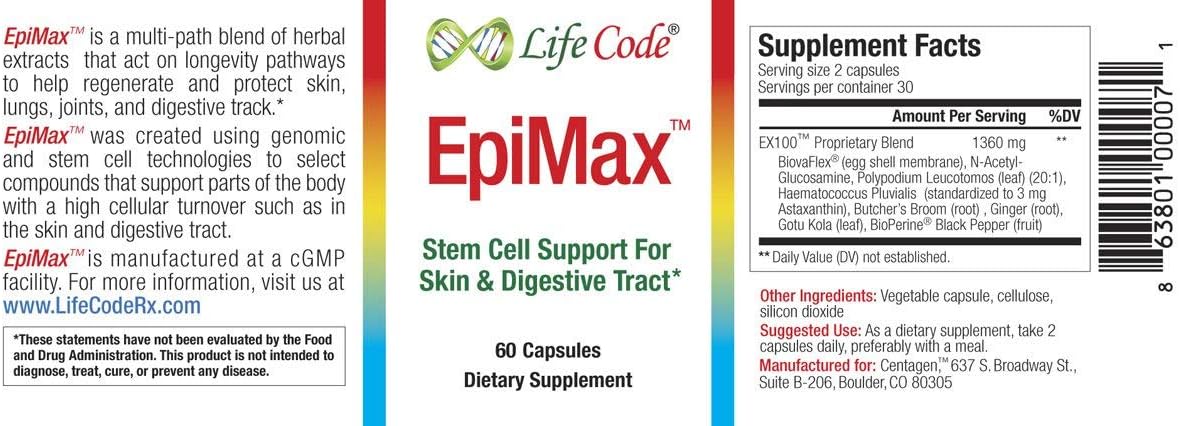 EpiMax Stem Cell Supplement with Collagen & Hyaluronic Acid for Skin, Joints, and Digestion