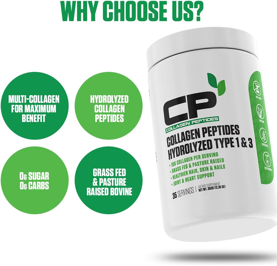 EPN Supplements Collagen Peptides Powder | Top-Rated Hydrolyzed Type 1 & 3 Anti-Aging Supplement | Grass Fed, Pasture Raised | Supports Heart & Joint Health, Skin, Hair, Nails | 35 Servings