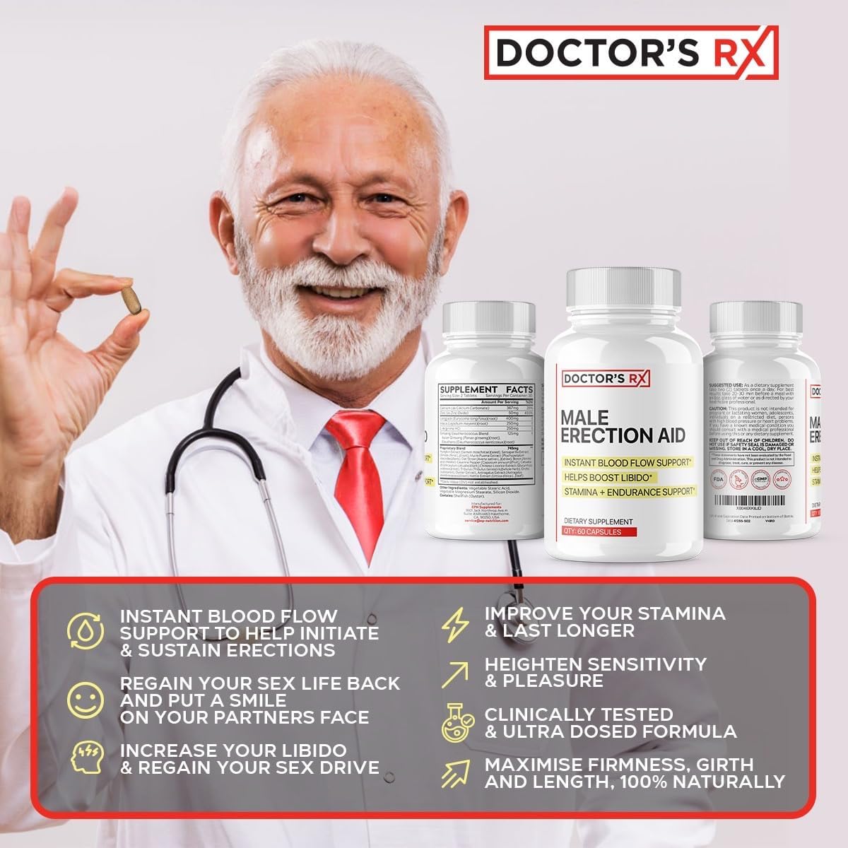 EPN Supplements Doctor's Recommended Fast-Acting ED Pills for Men - #1 Male Enhancement Support with 19 Ingredients for Stronger Hard-On's - 60 Pills