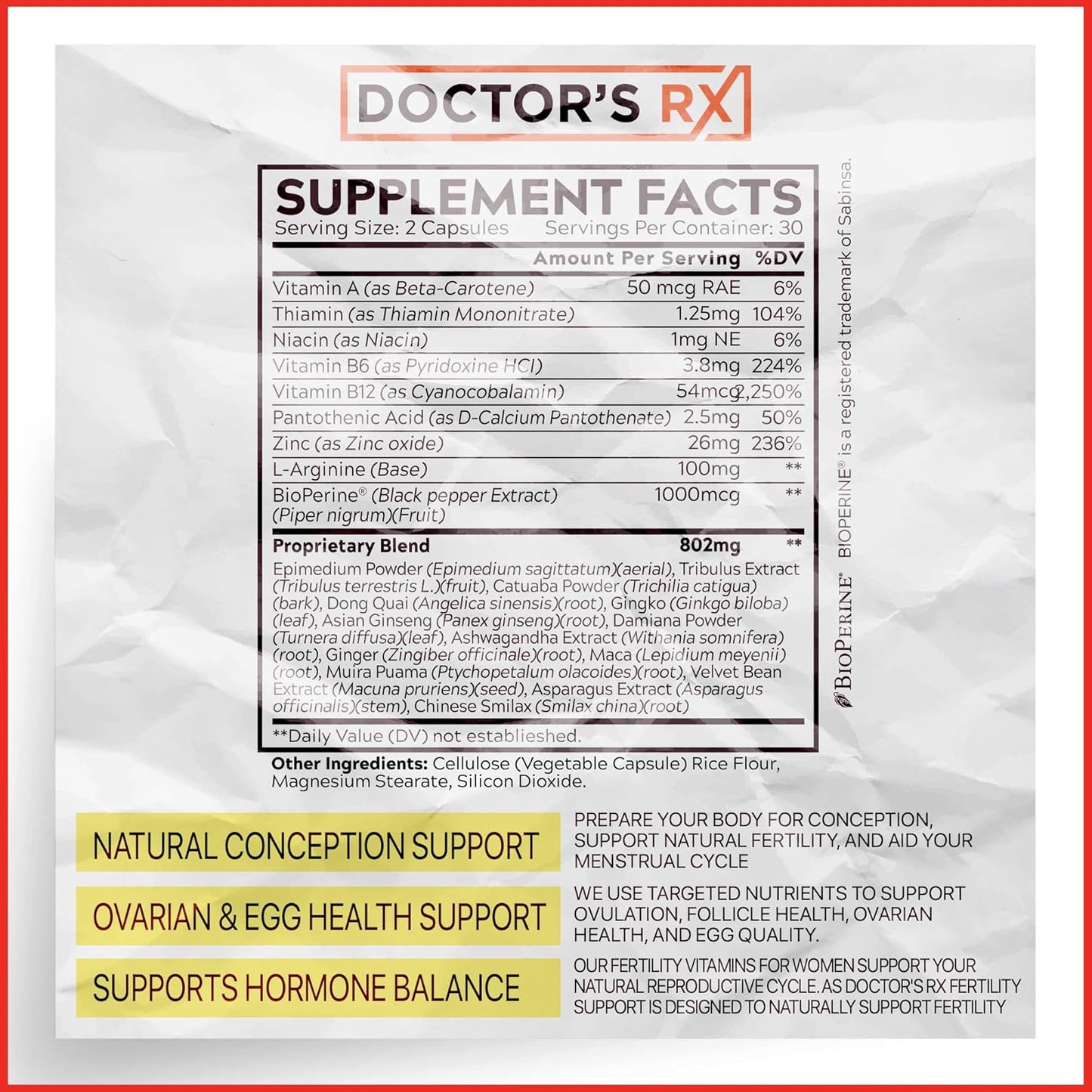 EPN Supplements Doctor's RX | Best Female Fertility Prenatal Supplement for Conception, Egg Health, & Hormone Balance | Ultra Dosed + 14 Ingredients | 3rd Party Tested - 60 Capsules