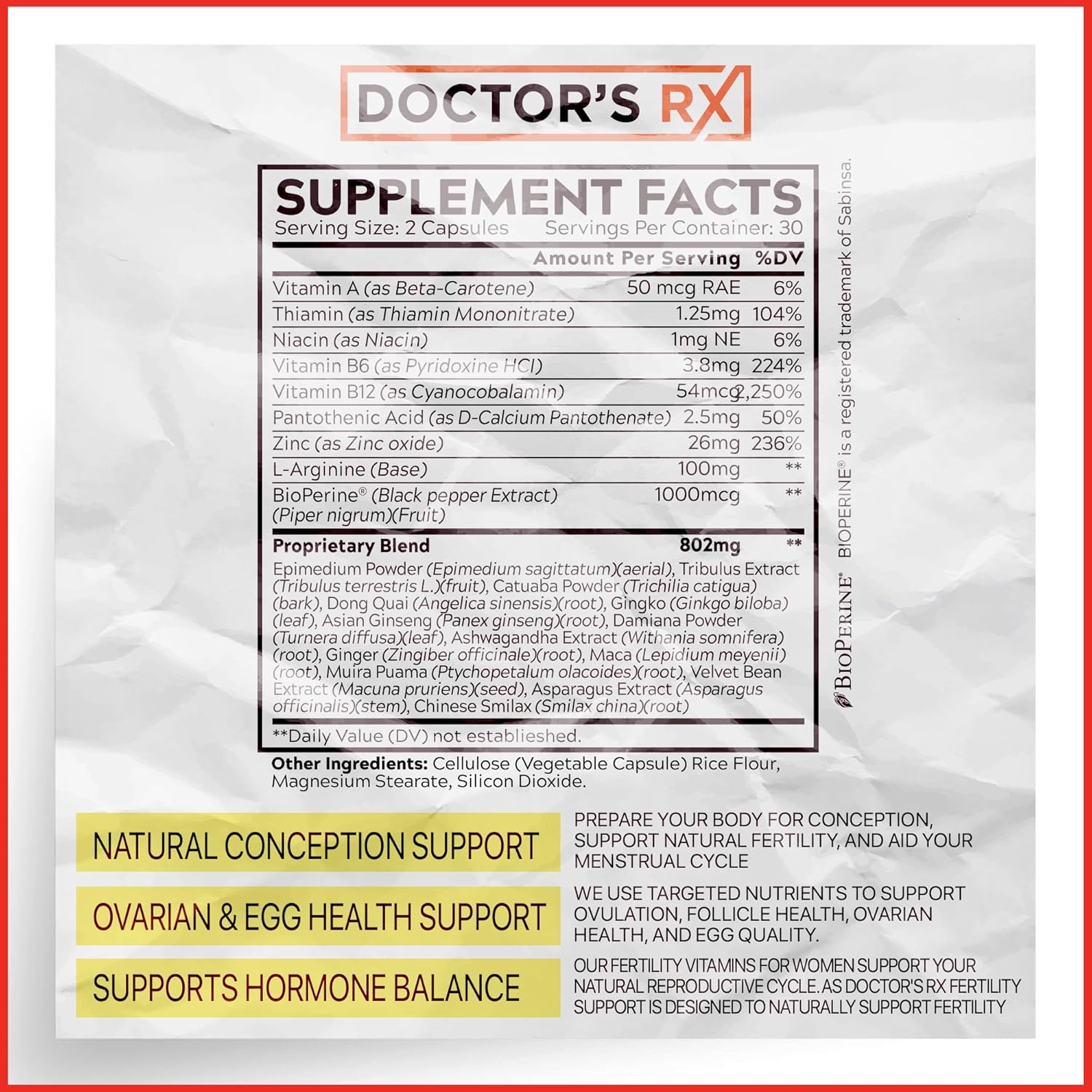 EPN Supplements Doctor's RX | Best Female Fertility Prenatal Supplement for Conception, Egg Health, & Hormone Balance | Ultra Dosed + 14 Ingredients | 3rd Party Tested - 60 Capsules