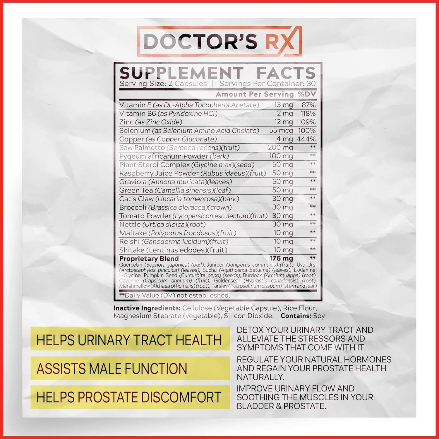 EPN Supplements Doctor's RX Prostate Health Supplement - Supports Urinary Tract & Function - 30 Ingredient Formula - 60 Capsules