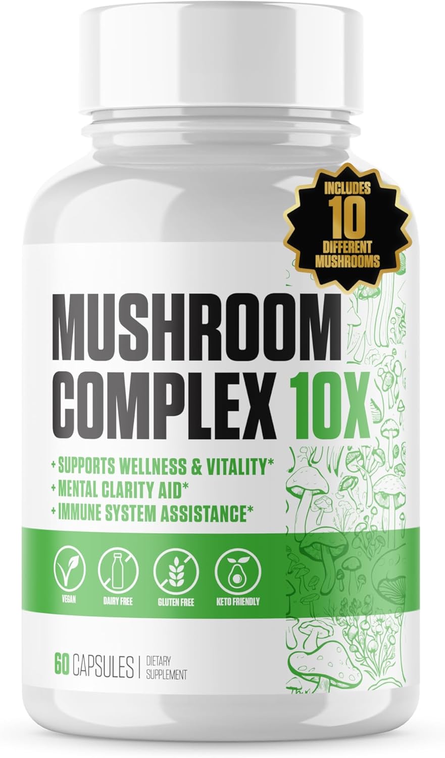EPN Supplements Mushroom Complex 10x Power | Top-Rated Immune System Boosting Supplement with Cordyceps, Reishi, Shiitake, Lions Mane | Supports Mental Clarity & Overall Health