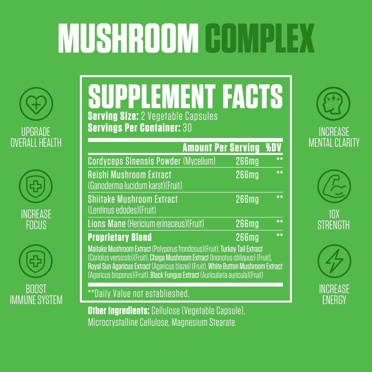 EPN Supplements Mushroom Complex 10x Power | Top-Rated Immune System Boosting Supplement with Cordyceps, Reishi, Shiitake, Lions Mane | Supports Mental Clarity & Overall Health