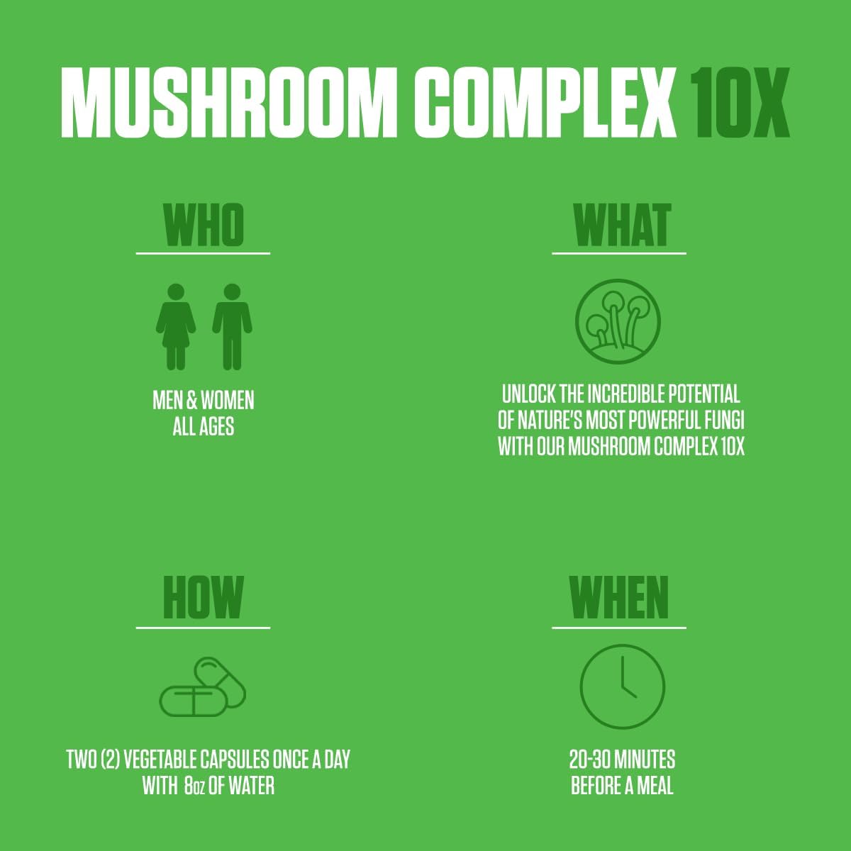 EPN Supplements Mushroom Complex 10x Power | Top-Rated Immune System Boosting Supplement with Cordyceps, Reishi, Shiitake, Lions Mane | Supports Mental Clarity & Overall Health
