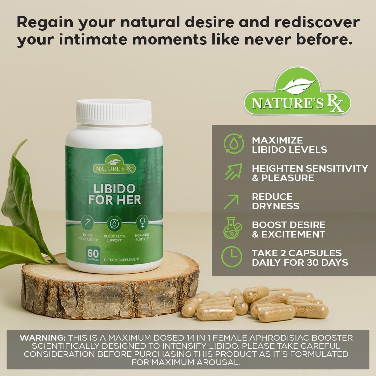 EPN Supplements Nature's RX | Best Libido Booster for Women with Dong Quai & 13 Powerful Ingredients | Enhance Drive, Passion, Sensitivity | 100% Natural - 60 Pills