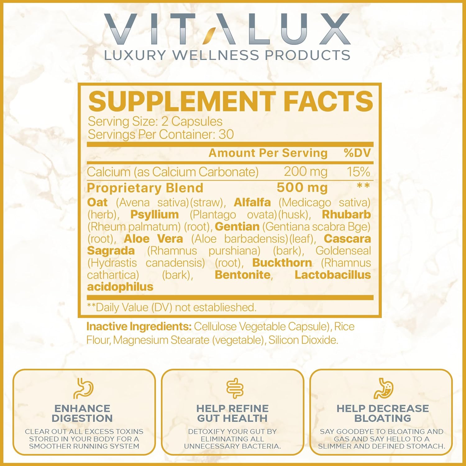 EPN Supplements VITALUX Colon Cleanse & Detox - Premium Formula for Digestion & Gut Health - 10 Powerful Ingredients - 3rd Party Tested - 60 Capsules