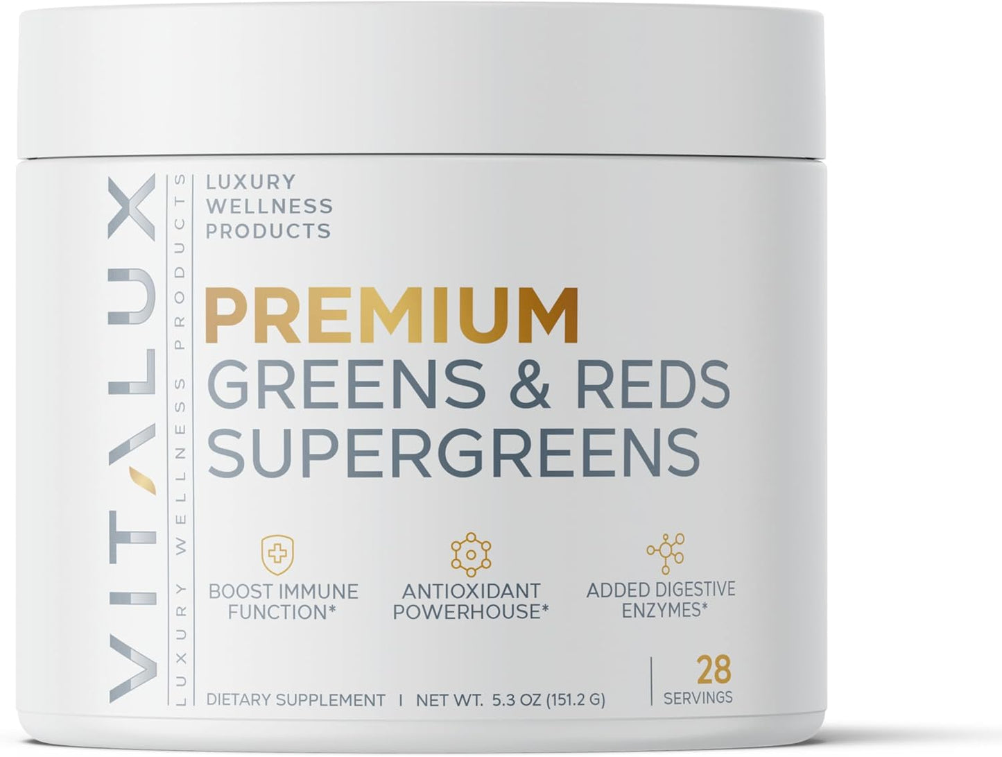 EPN Supplements VITALUX Premium Greens & Reds Superfood Powder - Immune Support, Antioxidants, Digestive Enzymes - 17 Ingredients - Vegan, USA Made - 28 Day Supply