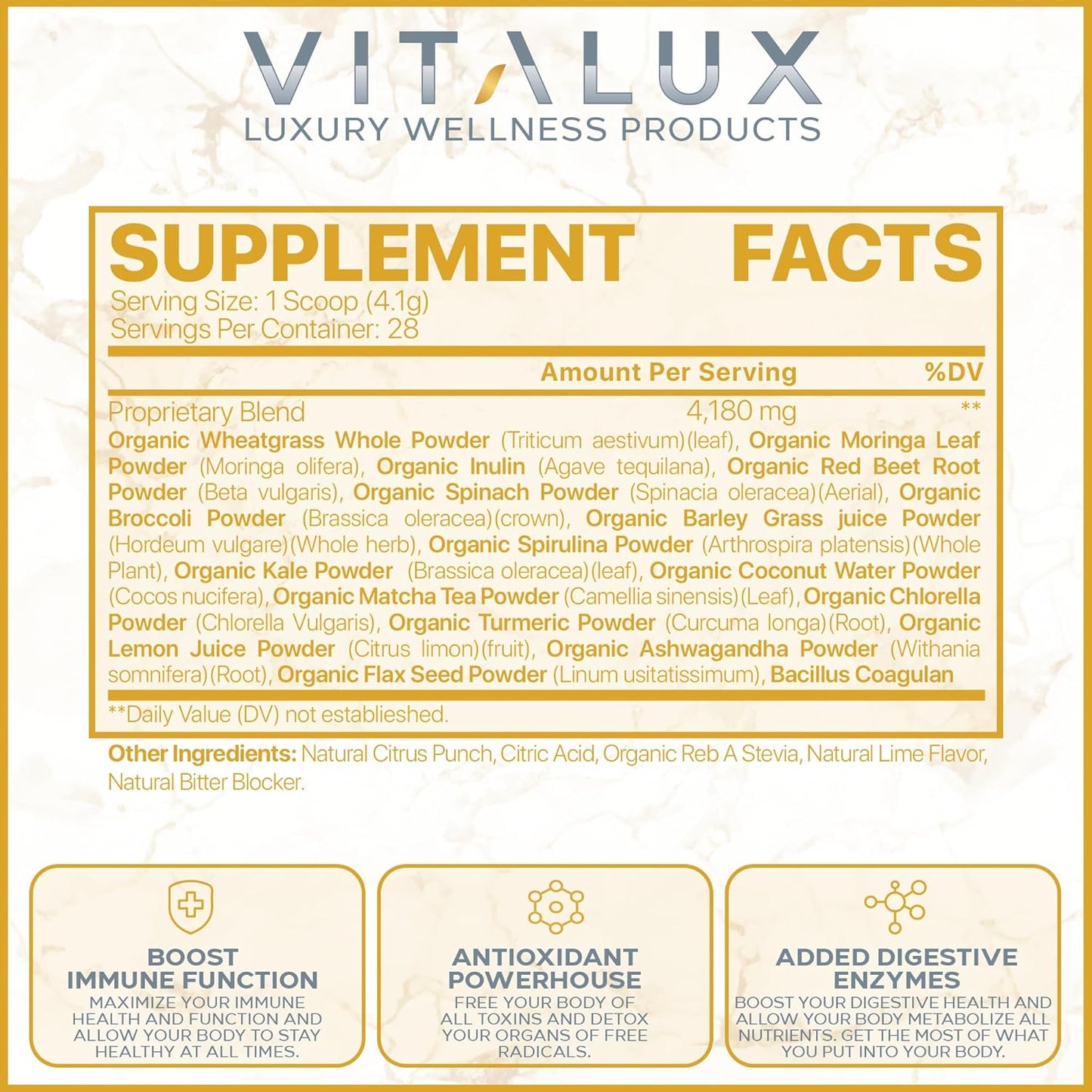 EPN Supplements VITALUX Premium Greens & Reds Superfood Powder - Immune Support, Antioxidants, Digestive Enzymes - 17 Ingredients - Vegan, USA Made - 28 Day Supply