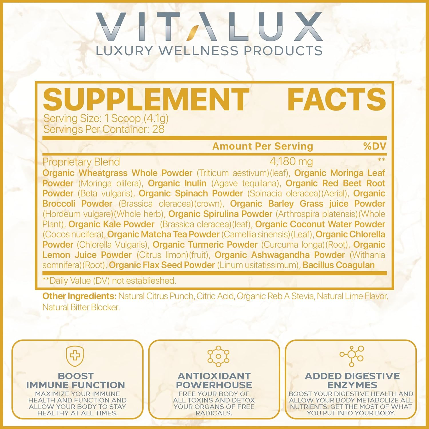 EPN Supplements VITALUX Premium Greens & Reds Superfood Powder - Immune Support, Antioxidants, Digestive Enzymes - 17 Ingredients - Vegan, USA Made - 28 Day Supply