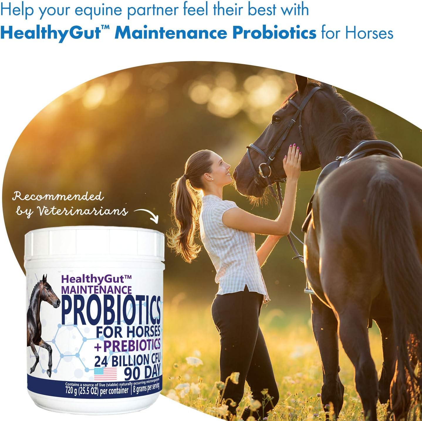 Equa Holistics HealthyGut™ Probiotics for Horses - All-Natural Digestive System Support (90 Day Supply)