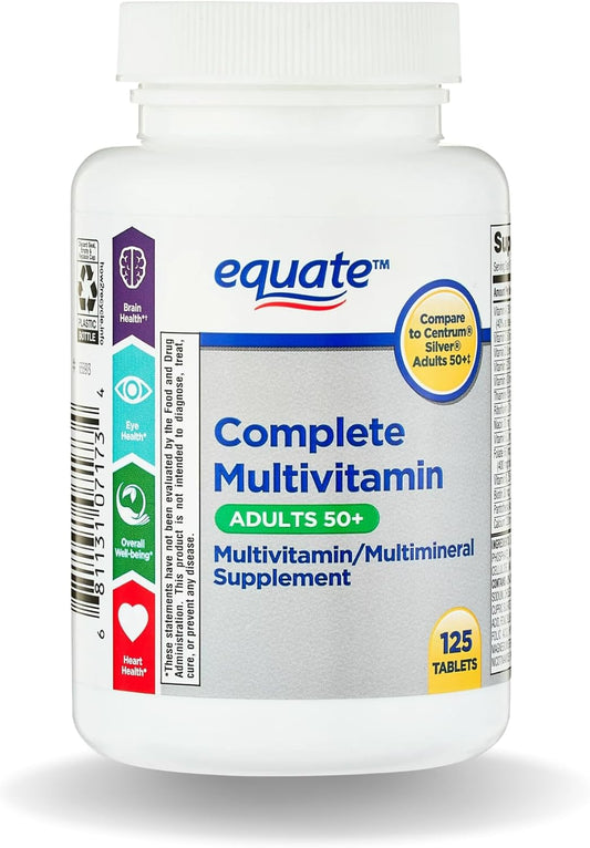 Equate Adult 50+ Complete Multivitamin Tablets, Healthy Brain Support, 125 Pills - Compare to Centrum Silver