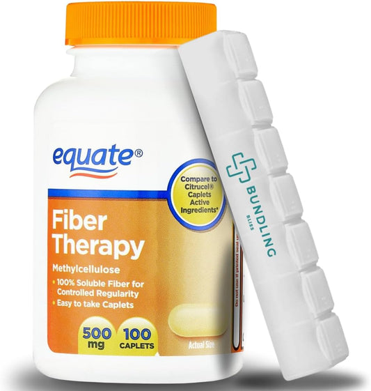 Equate Fiber Therapy 500mg Supplement Bundle with 7 Day Pill Organizer - 100 Count