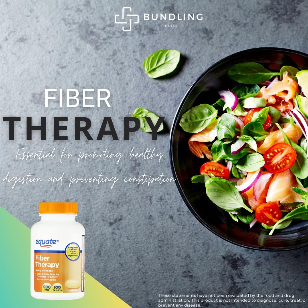 Equate Fiber Therapy 500mg Supplement Bundle with 7 Day Pill Organizer - 100 Count