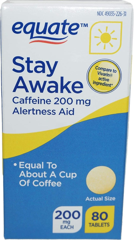 Equate Stay Awake Alertness Aid with Caffeine 200mg - Reduces Fatigue - 80 Tablets x2