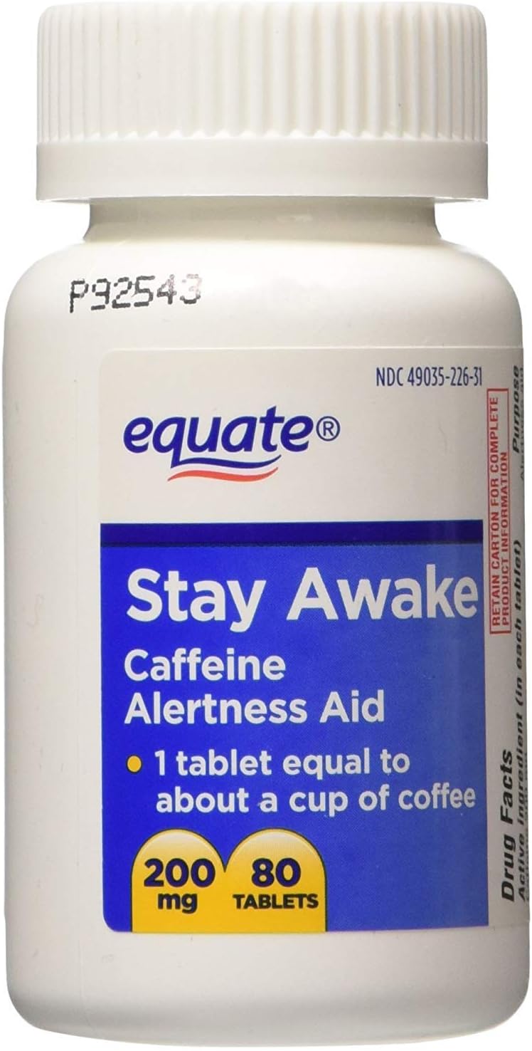 Equate Stay Awake Alertness Aid with Caffeine 200mg - Reduces Fatigue - 80 Tablets x2