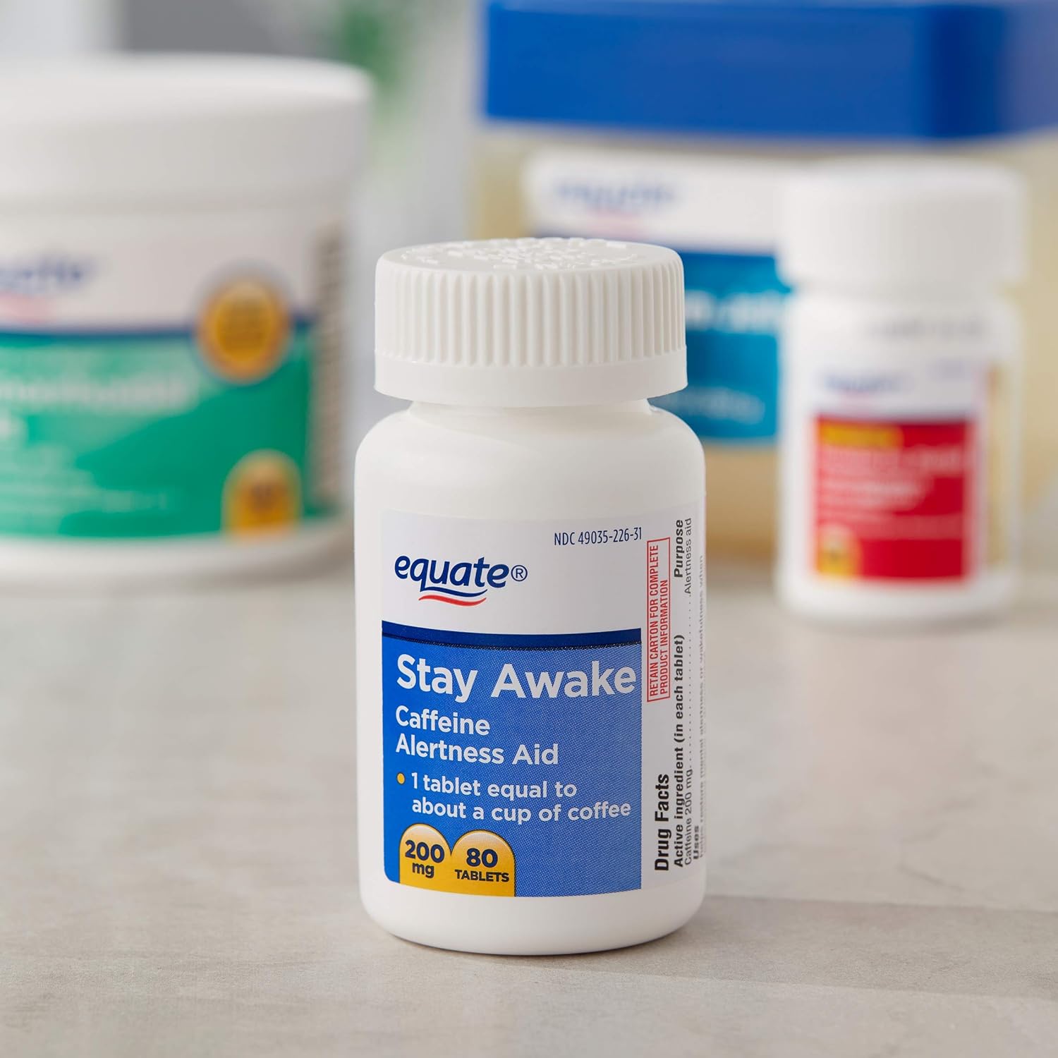Equate Stay Awake Alertness Aid with Caffeine 200mg - Reduces Fatigue - 80 Tablets x2
