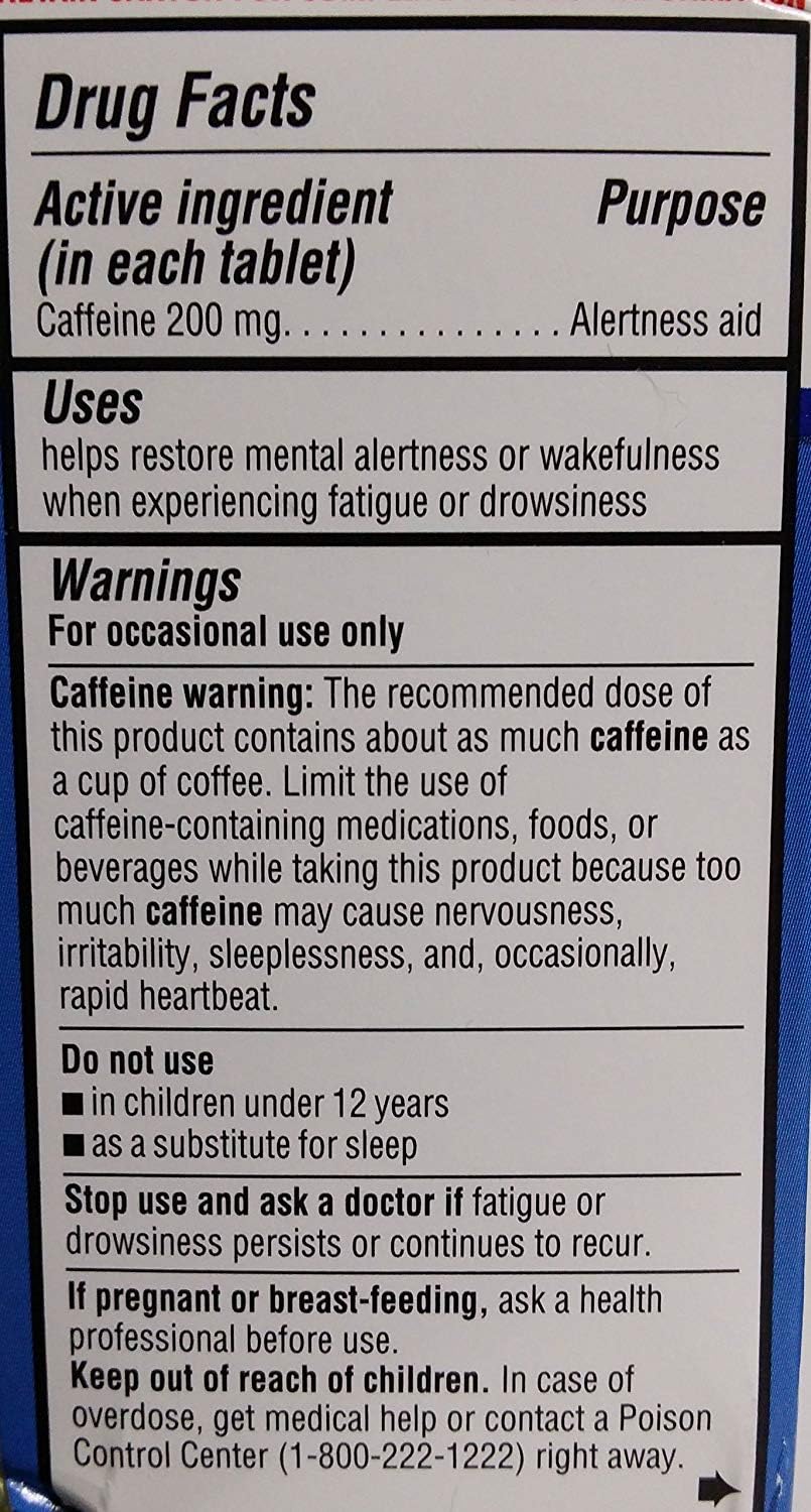Equate Stay Awake Alertness Aid with Caffeine 200mg - Reduces Fatigue - 80 Tablets x2